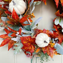 Load image into Gallery viewer, Autumn Lambs Ear & White Pumpkin Wreath