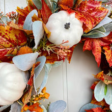 Load image into Gallery viewer, Autumn Lambs Ear & White Pumpkin Wreath