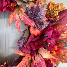Load image into Gallery viewer, Ruby Hydrangea & Pumpkin Wreath