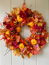 Load image into Gallery viewer, Ruby Hydrangea & Pumpkin Wreath 60cm - Field & Rose
