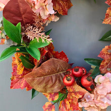 Load image into Gallery viewer, Autumn Hydrangea & Maple Leaf Wreath - Medium - Field & Rose