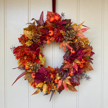 Load image into Gallery viewer, Ruby Hydrangea & Pumpkin Wreath