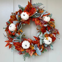 Load image into Gallery viewer, Autumn Lambs Ear & White Pumpkin Wreath