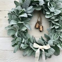 Load image into Gallery viewer, Lambs Ear Wreath with Bells & Velvet - Medium - Field & Rose