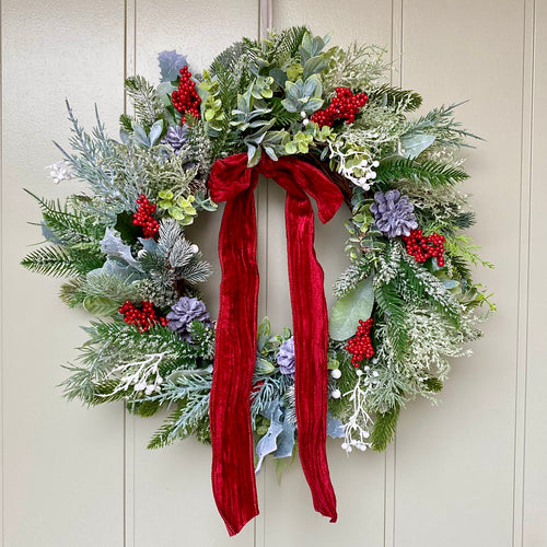 Frosted Foliage & Red Berry Wreath - Field & Rose
