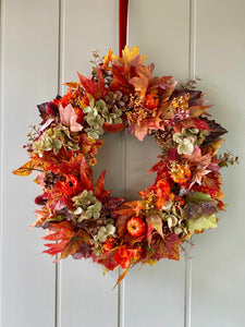 Autumn Hydrangea & Pumpkin Wreath