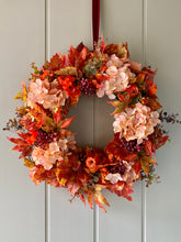 Load image into Gallery viewer, Autumn Hydrangea &amp; Pumpkin Wreath - Field &amp; Rose

