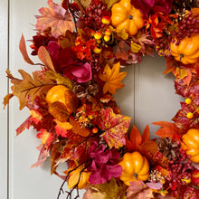 Load image into Gallery viewer, Ruby Hydrangea &amp; Pumpkin Wreath 60cm - Field &amp; Rose
