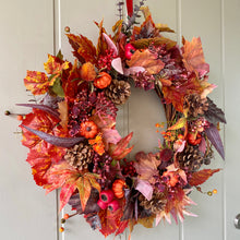 Load image into Gallery viewer, Autumn Leaves &amp; Berries Wreath
