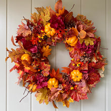 Load image into Gallery viewer, Ruby Hydrangea &amp; Pumpkin Wreath 60cm - Field &amp; Rose
