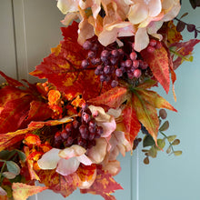 Load image into Gallery viewer, Autumn Hydrangea &amp; Pumpkin Wreath - Field &amp; Rose
