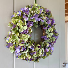 Load image into Gallery viewer, Silk Purple &amp; Green Hydrangea Wreath - Field &amp; Rose
