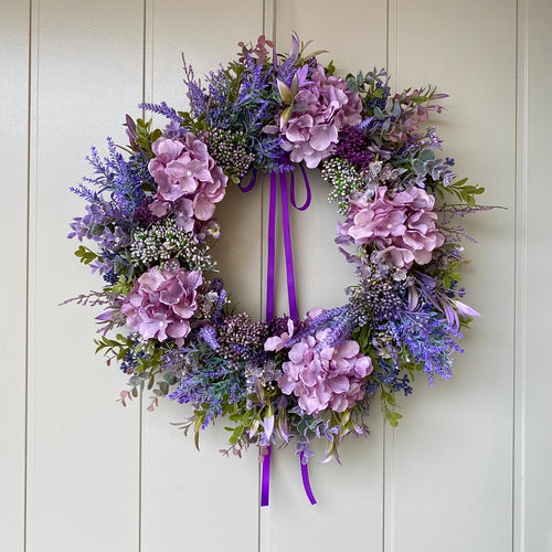 Purple Hydrangea & Boxwood Wreath - Field & Rose