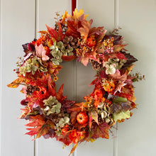 Load image into Gallery viewer, Autumn Hydrangea &amp; Pumpkin Wreath
