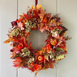 Autumn Hydrangea & Pumpkin Wreath