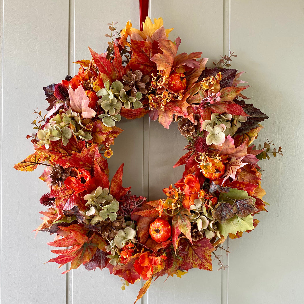 Autumn Hydrangea & Pumpkin Wreath