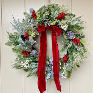 Frosted Foliage & Red Berry Wreath - Field & Rose