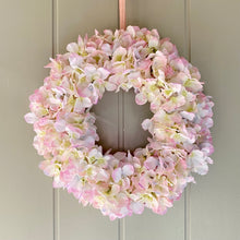 Load image into Gallery viewer, Silk Pale Pink Hydrangea Wreath
