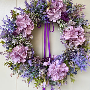 Purple Hydrangea & Boxwood Wreath - Field & Rose