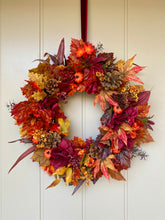 Load image into Gallery viewer, Ruby Hydrangea &amp; Pumpkin Wreath
