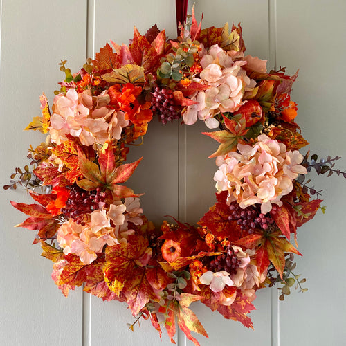 Autumn Hydrangea & Pumpkin Wreath - Field & Rose
