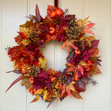 Load image into Gallery viewer, Ruby Hydrangea &amp; Pumpkin Wreath
