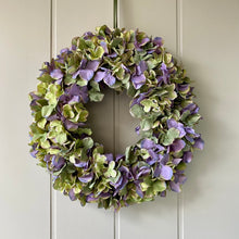 Load image into Gallery viewer, Silk Purple &amp; Green Hydrangea Wreath - Field &amp; Rose
