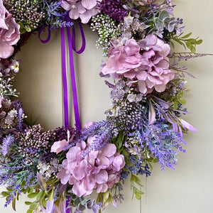 Purple Hydrangea & Boxwood Wreath - Field & Rose