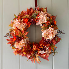 Load image into Gallery viewer, Autumn Hydrangea &amp; Pumpkin Wreath - Field &amp; Rose
