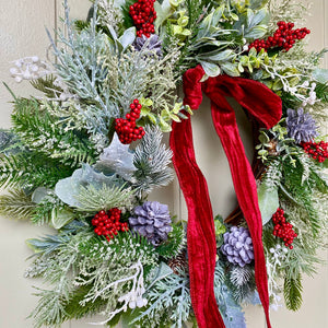 Frosted Foliage & Red Berry Wreath - Field & Rose