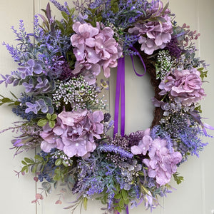 Purple Hydrangea & Boxwood Wreath - Field & Rose