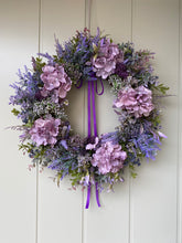 Load image into Gallery viewer, Purple Hydrangea &amp; Boxwood Wreath - Field &amp; Rose
