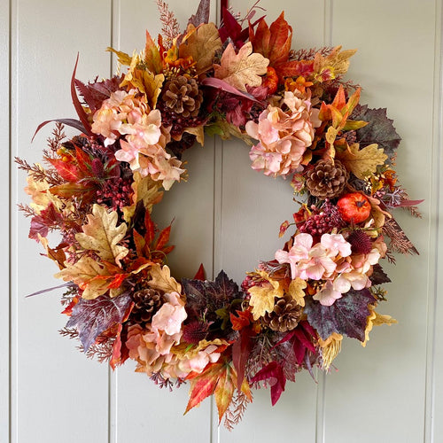 Autumn Hydrangea & Pumpkin Wreath - Large - Field & Rose