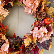 Load image into Gallery viewer, Autumn Hydrangea &amp; Pumpkin Wreath - Large - Field &amp; Rose
