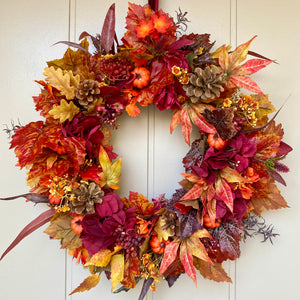 Ruby Hydrangea & Pumpkin Wreath
