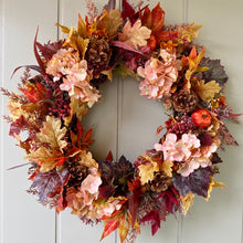Load image into Gallery viewer, Autumn Hydrangea &amp; Pumpkin Wreath - Large - Field &amp; Rose
