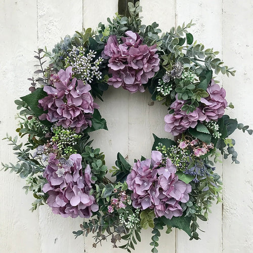 Purple Hydrangea & Boxwood Wreath - Medium - Field & Rose